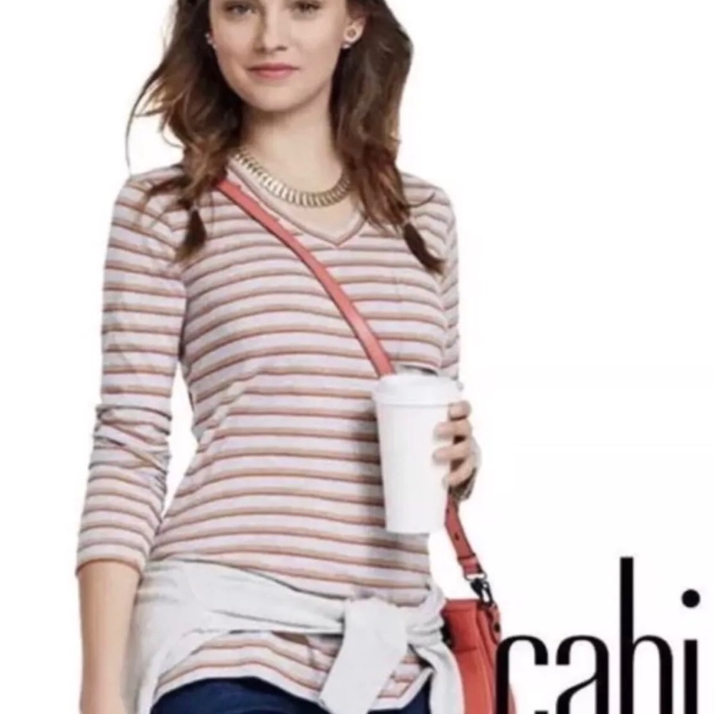 CAbi #3055 Skipper Tee Striped Gray Red Top C1